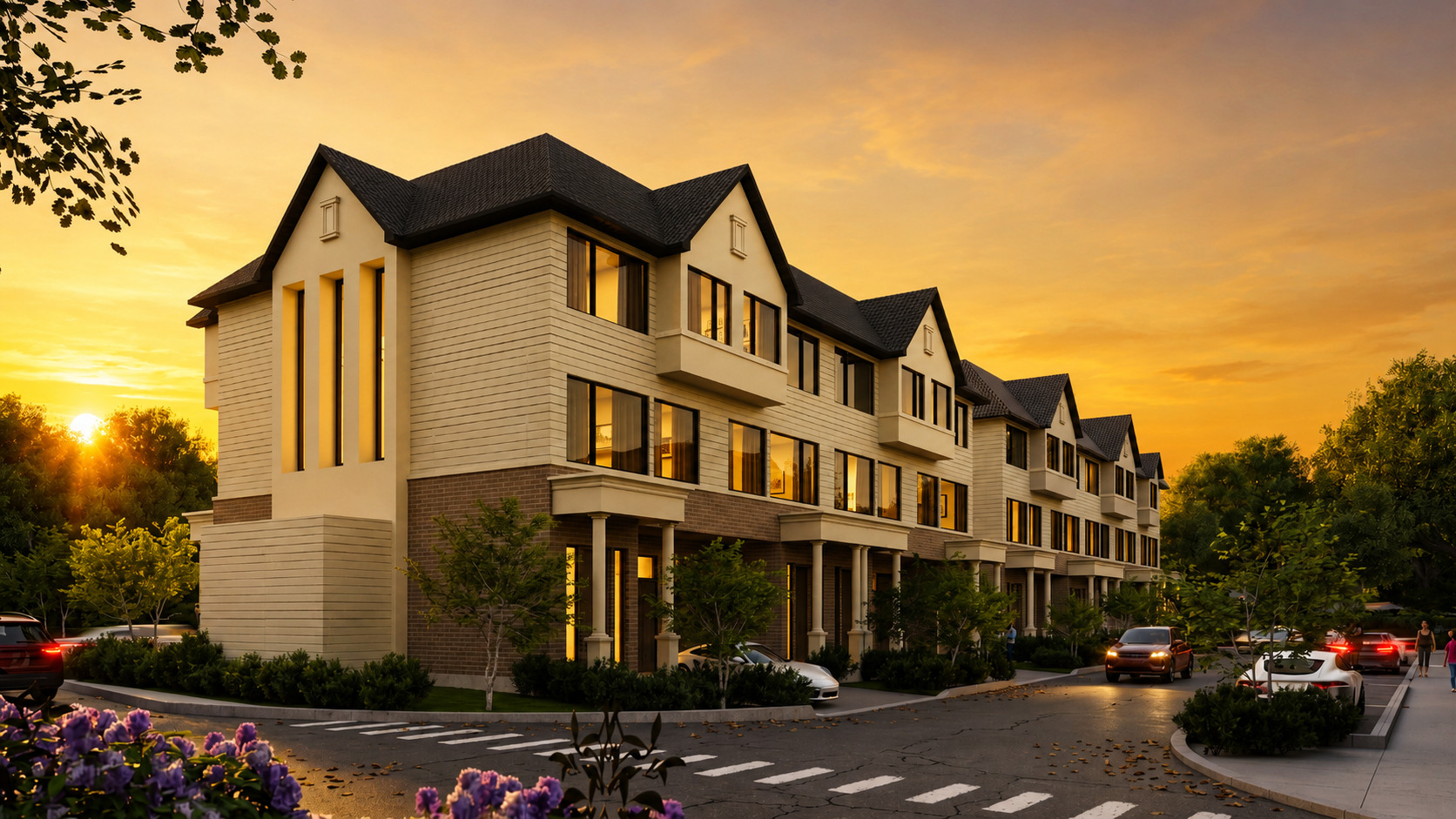 Modern traditional brick townhome facade